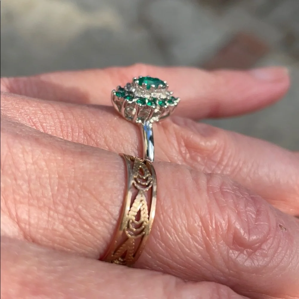 New vintage 14k gold electroplate ring/ emeralds